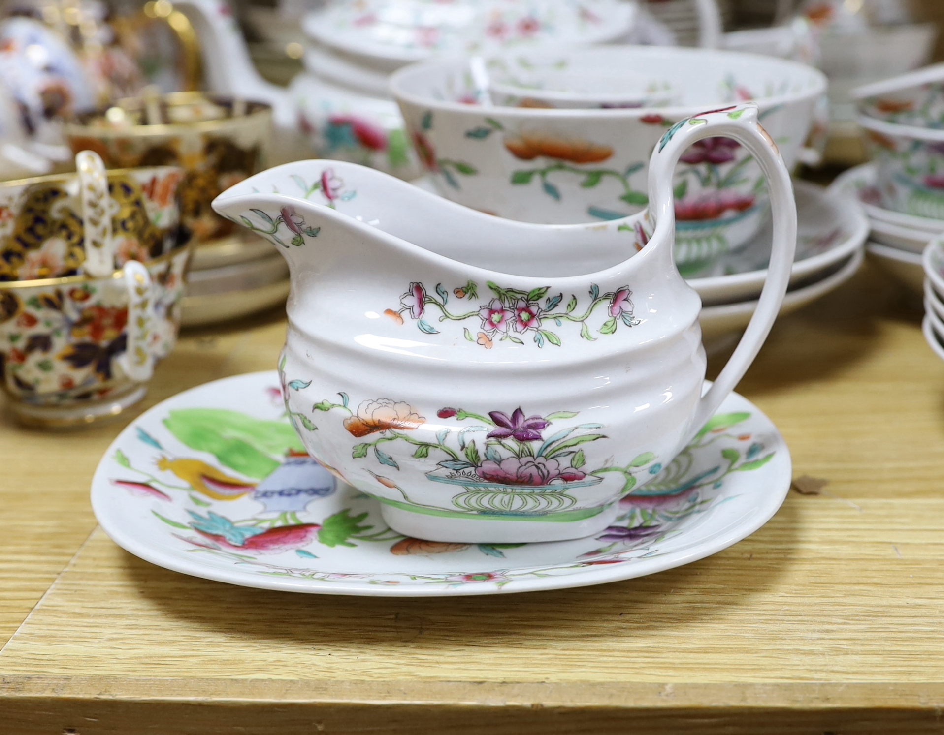 An early 19th century Newhall type tea set, pattern 95, mixed continental tea ware and Imari patterned tea wares